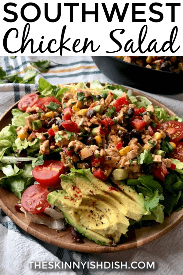My Southwest Chicken Salad is an easy and delicious salad recipe to make up for healthy lunches and meal prep this week.  Cool and crisp lettuce with chicken, black beans, corn and more gets dressed with a creamy and delicious greek yogurt dressing for the most perfect salad to enjoy year round! #southwest #chickensalad #ww