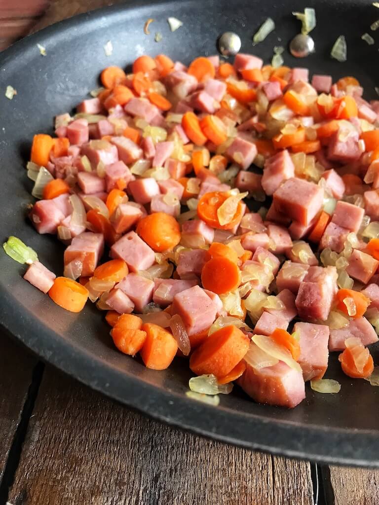 One Pot Cheesy Ham & Rice Skillet - Lightened Up!