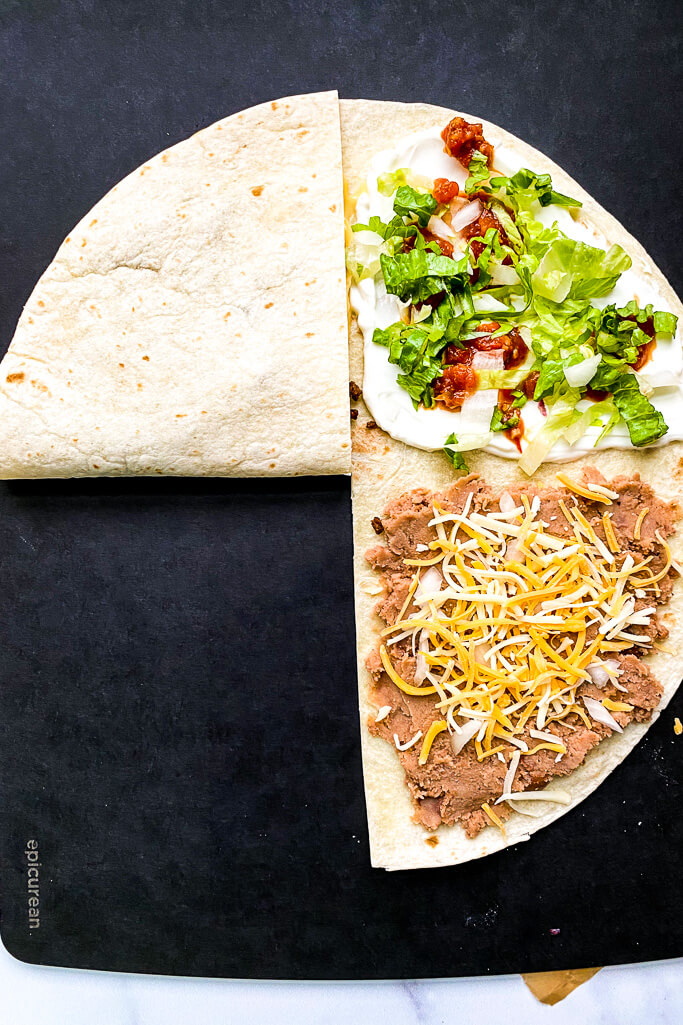 folding the left bottom quadrant up on the crunchwrap