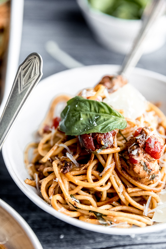 Bruschetta Chicken Spaghetti - The Skinnyish Dish