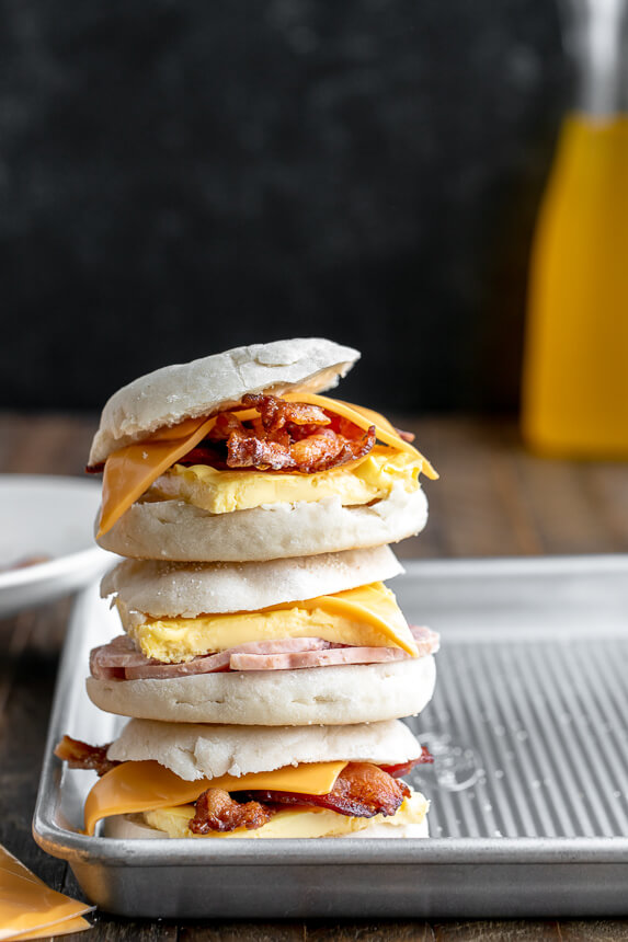 stacked breakfast sandwiches