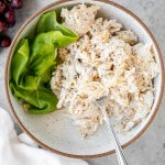 bowl with shredded chicken and lettuce