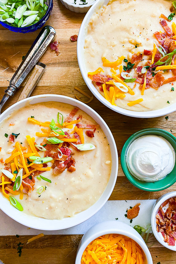 potato soup with toppings