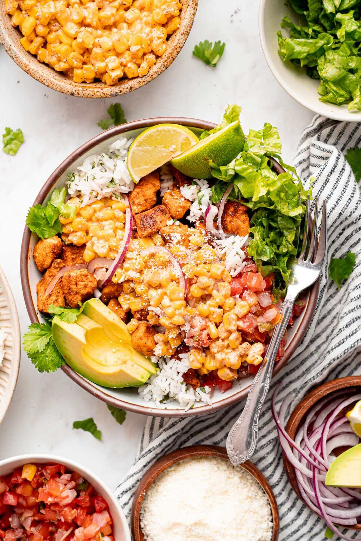street corn chicken rice bowl 