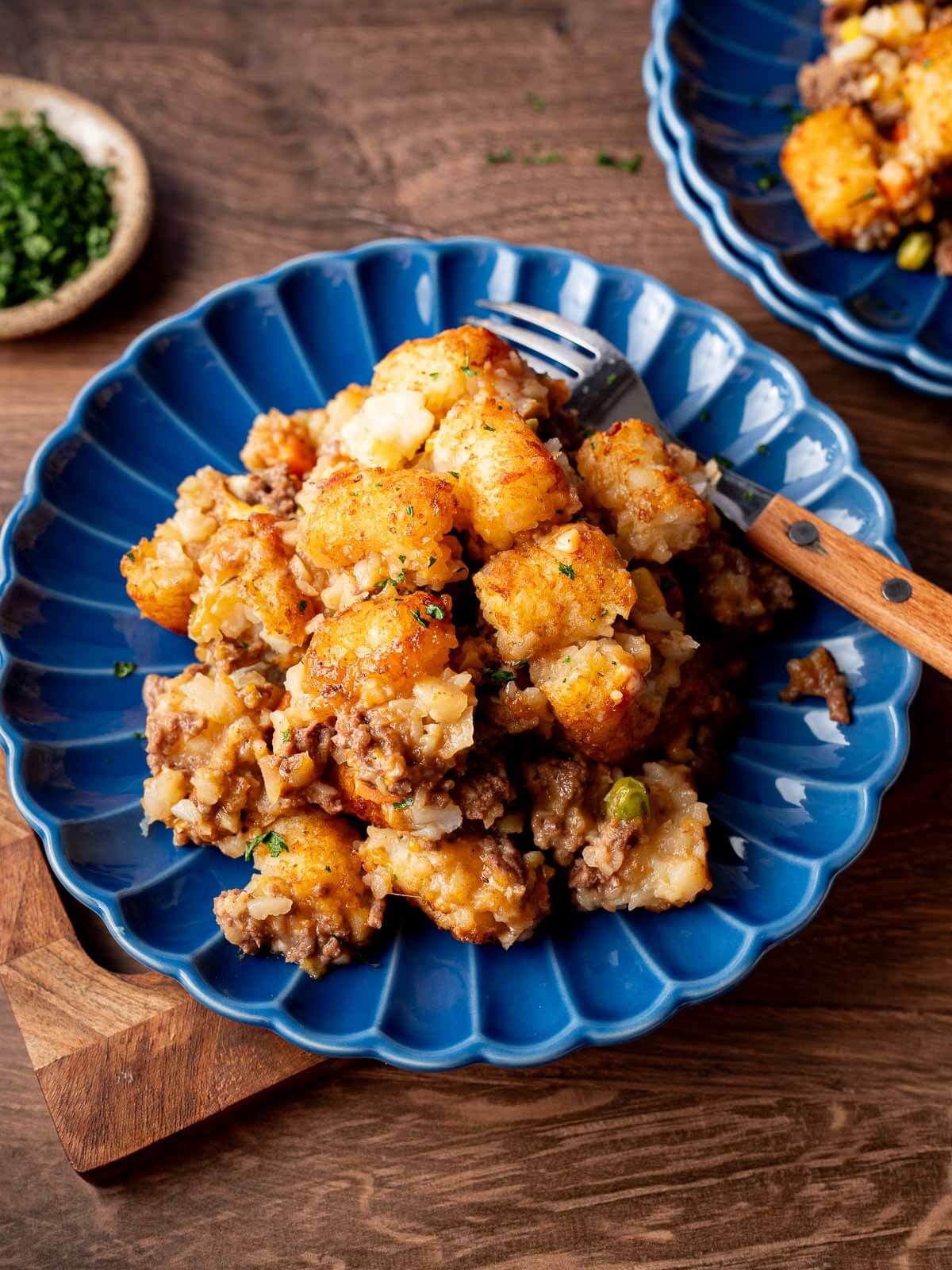 plate of tater tot casserole.