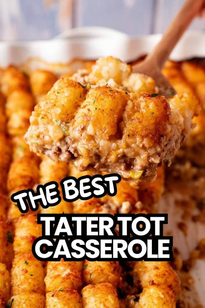 tater tot casserole being held on a spatula.